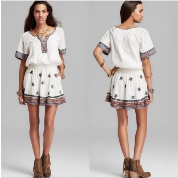 Free People Dresses & Skirts - Free People Meet Me in Marfa dress white embroidered pleated boho stretch mini